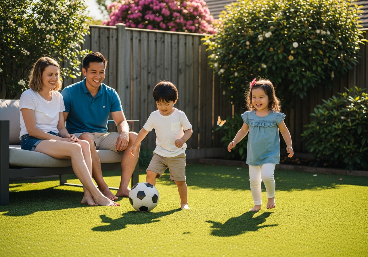Family Enjoying Their Lawn